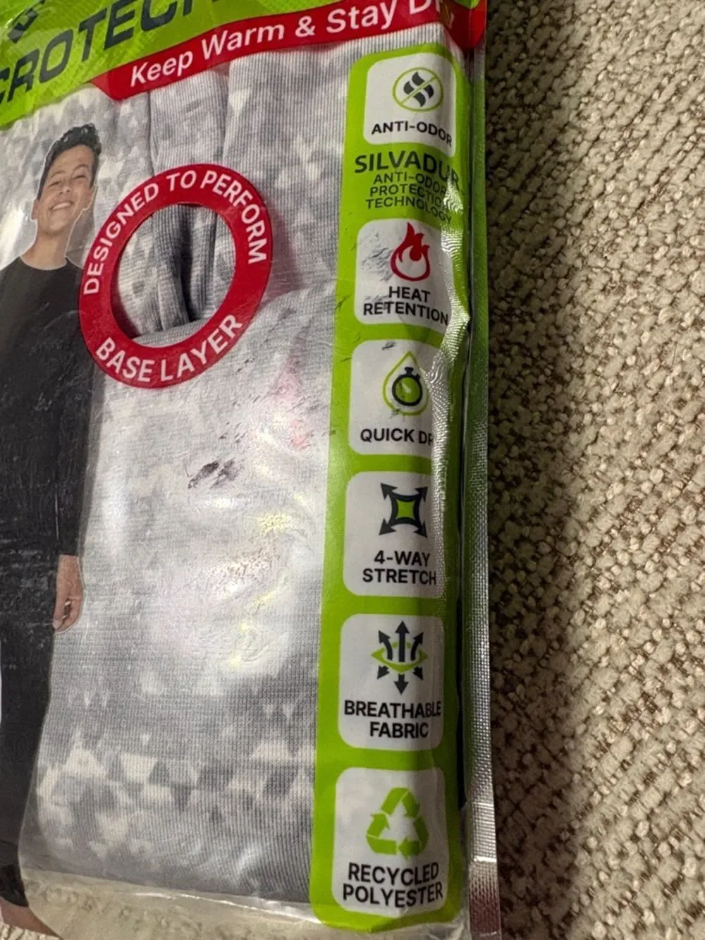 Free Country Kids XL 14/16 Microtech Heat Base Layer Set - White/Gray